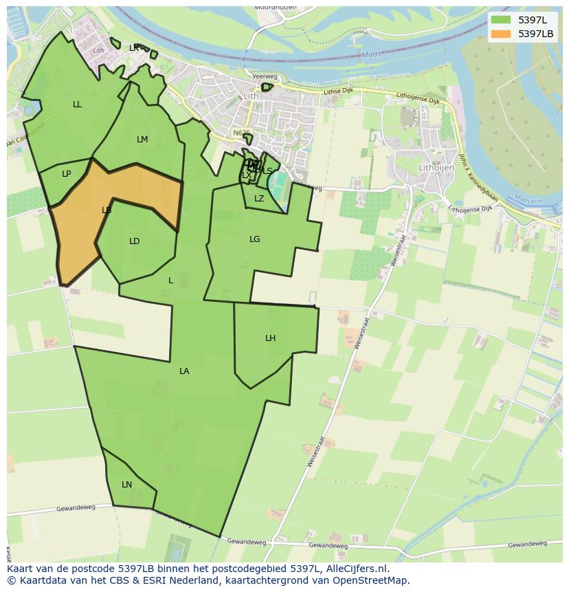 Afbeelding van het postcodegebied 5397 LB op de kaart.