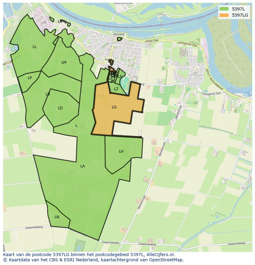 Afbeelding van het postcodegebied 5397 LG op de kaart.