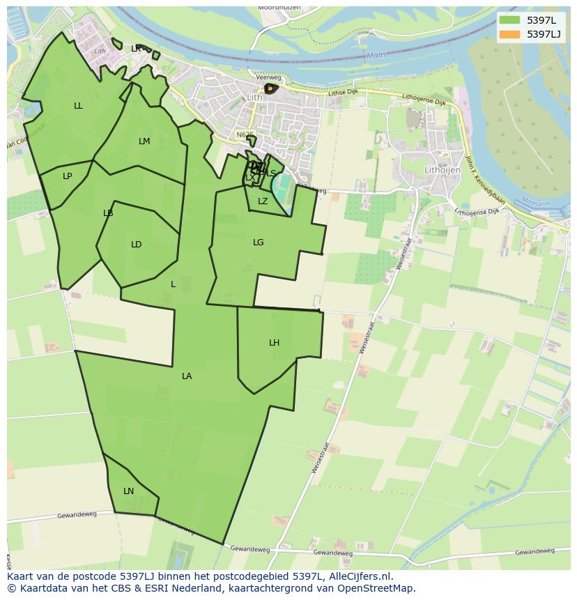 Afbeelding van het postcodegebied 5397 LJ op de kaart.