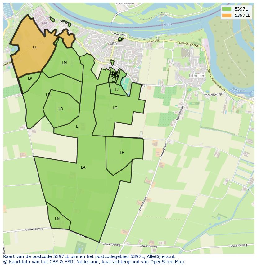 Afbeelding van het postcodegebied 5397 LL op de kaart.