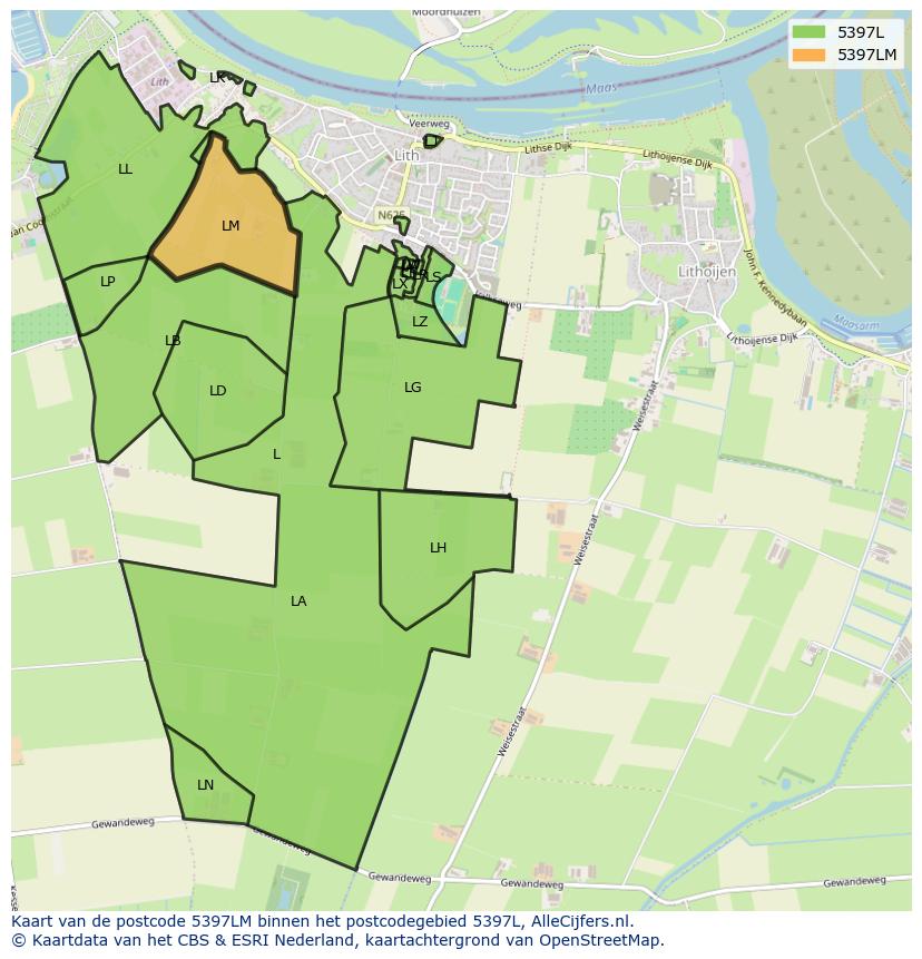 Afbeelding van het postcodegebied 5397 LM op de kaart.