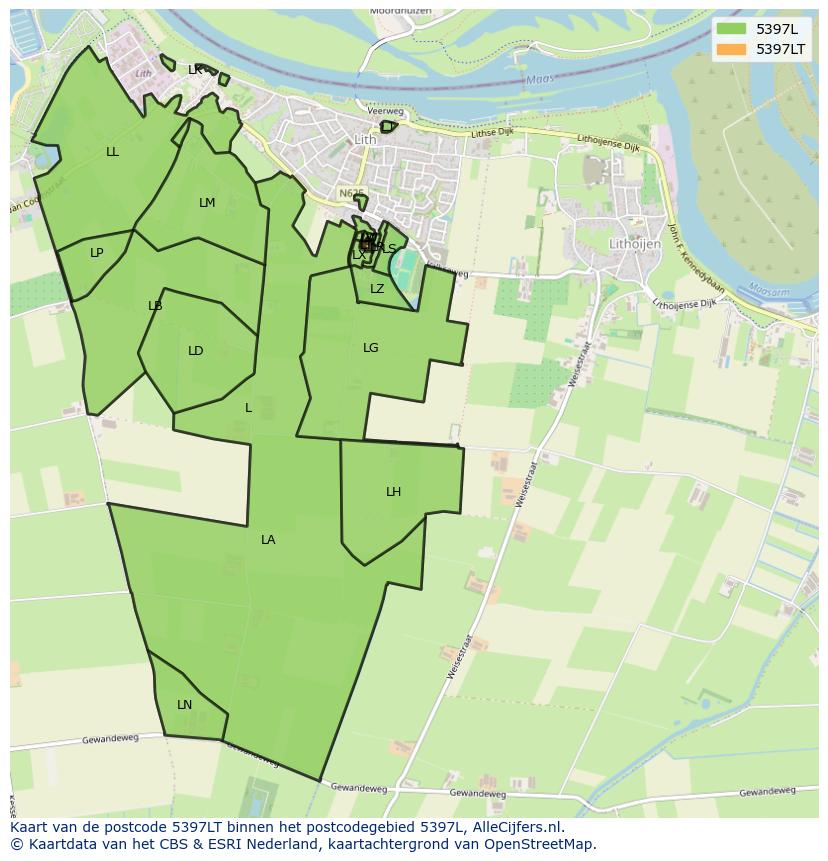 Afbeelding van het postcodegebied 5397 LT op de kaart.