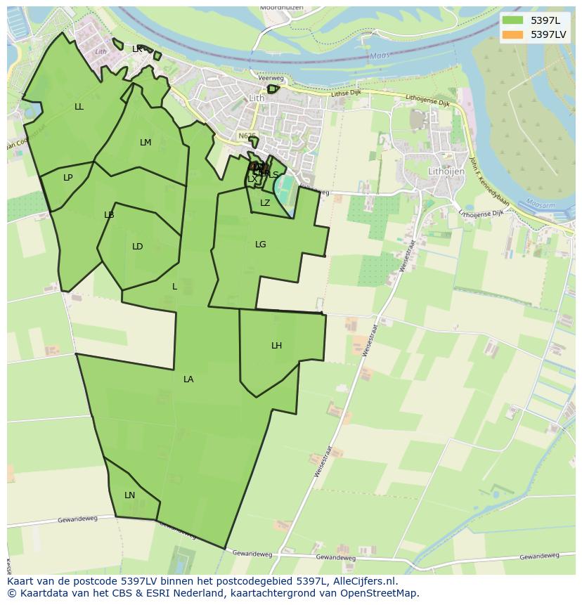 Afbeelding van het postcodegebied 5397 LV op de kaart.