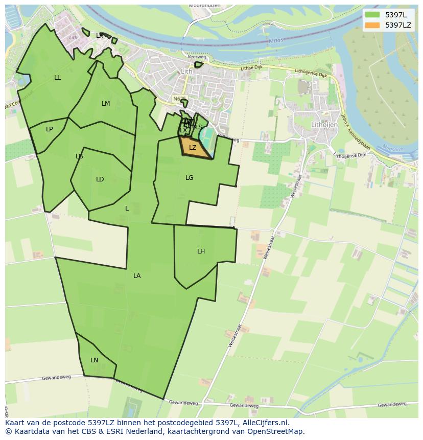 Afbeelding van het postcodegebied 5397 LZ op de kaart.