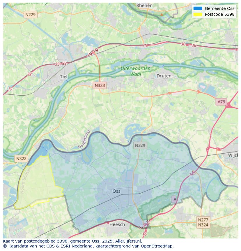 Afbeelding van het postcodegebied 5398 op de kaart.
