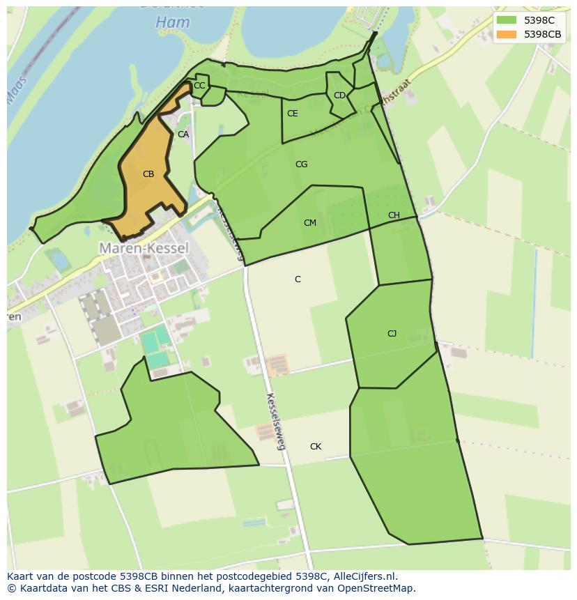 Afbeelding van het postcodegebied 5398 CB op de kaart.