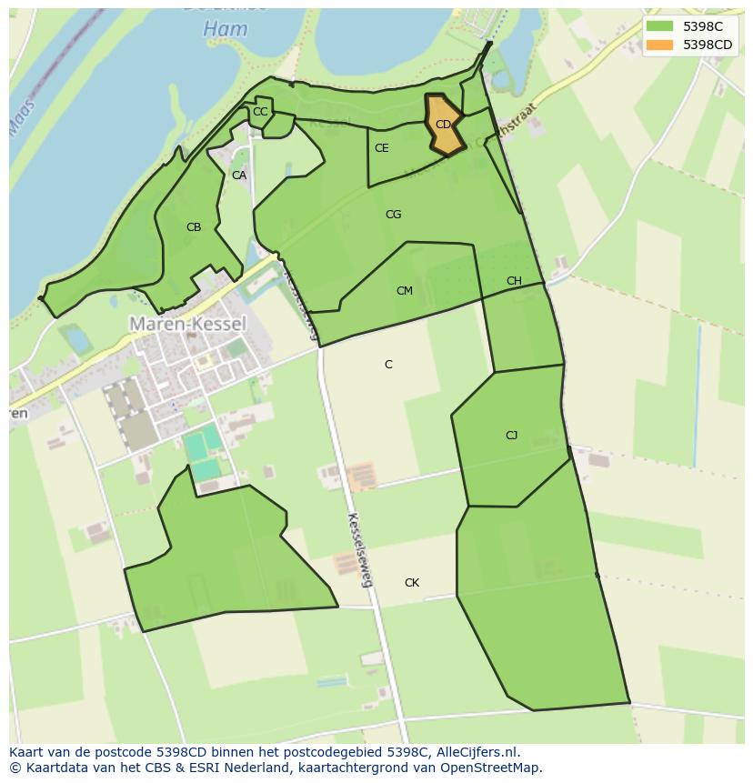 Afbeelding van het postcodegebied 5398 CD op de kaart.