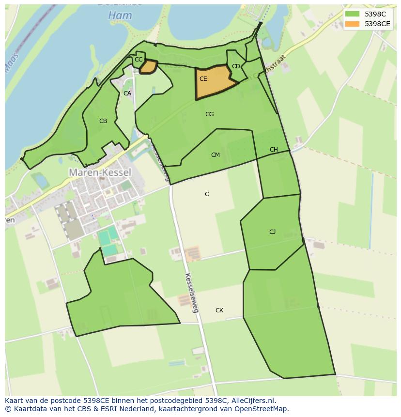 Afbeelding van het postcodegebied 5398 CE op de kaart.