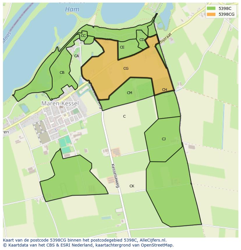 Afbeelding van het postcodegebied 5398 CG op de kaart.