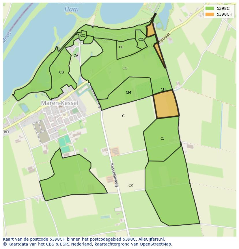 Afbeelding van het postcodegebied 5398 CH op de kaart.