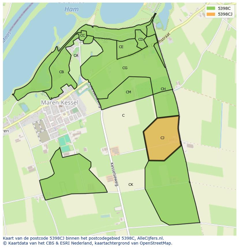 Afbeelding van het postcodegebied 5398 CJ op de kaart.
