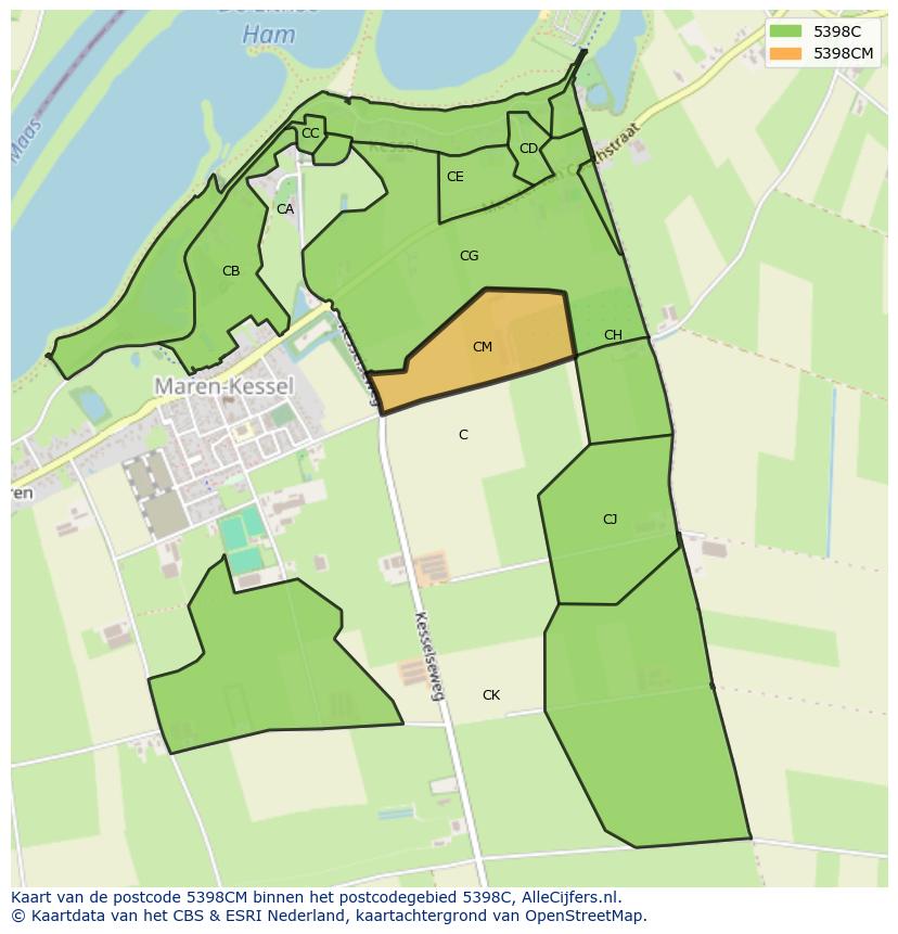 Afbeelding van het postcodegebied 5398 CM op de kaart.