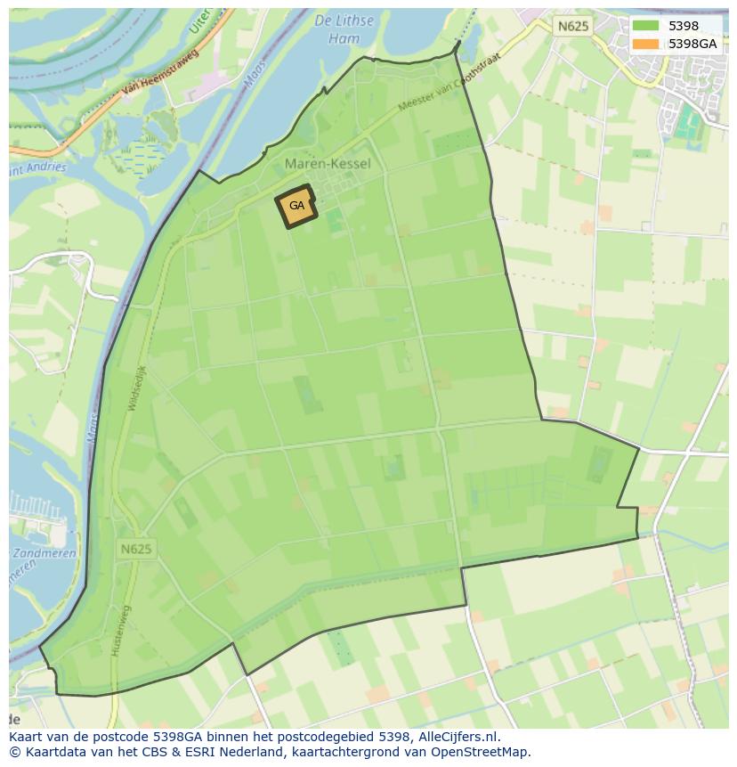 Afbeelding van het postcodegebied 5398 GA op de kaart.