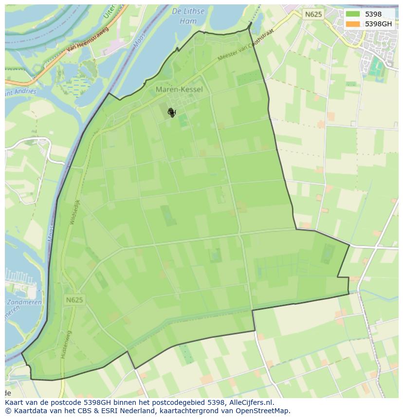 Afbeelding van het postcodegebied 5398 GH op de kaart.