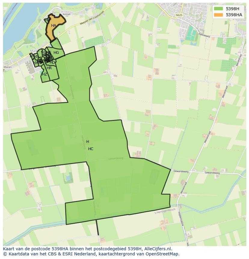 Afbeelding van het postcodegebied 5398 HA op de kaart.