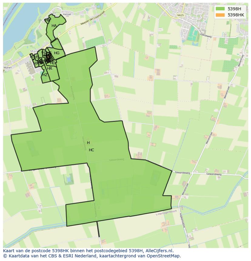 Afbeelding van het postcodegebied 5398 HK op de kaart.