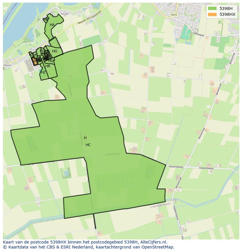 Afbeelding van het postcodegebied 5398 HX op de kaart.