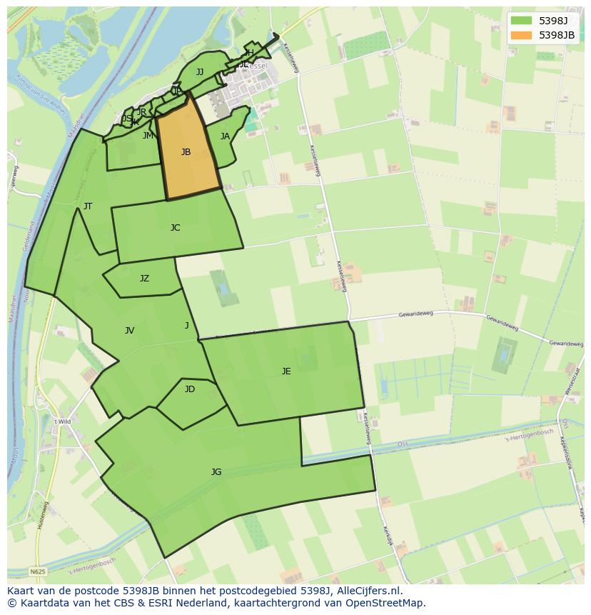 Afbeelding van het postcodegebied 5398 JB op de kaart.