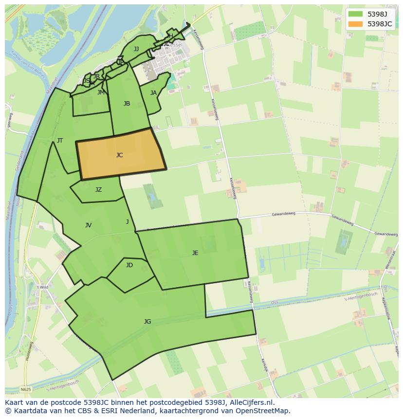 Afbeelding van het postcodegebied 5398 JC op de kaart.
