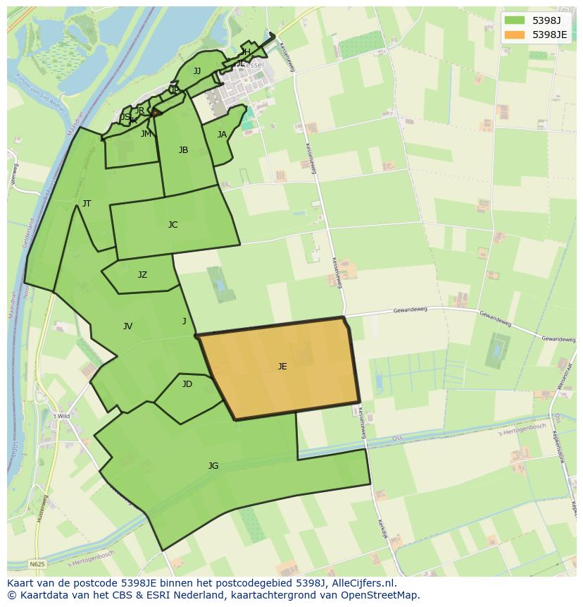 Afbeelding van het postcodegebied 5398 JE op de kaart.