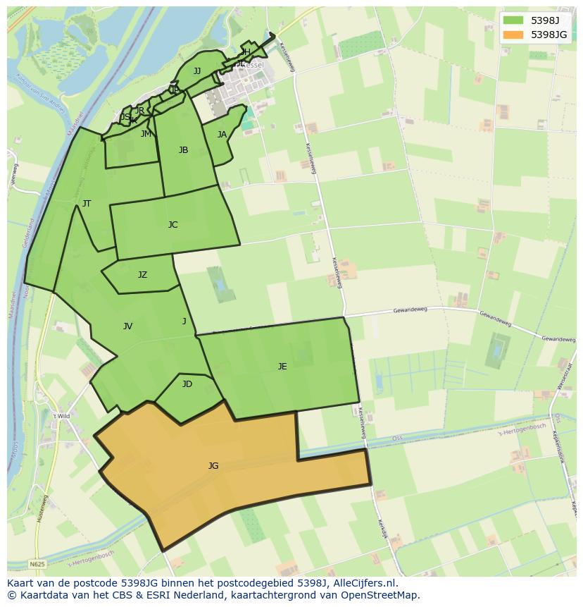 Afbeelding van het postcodegebied 5398 JG op de kaart.