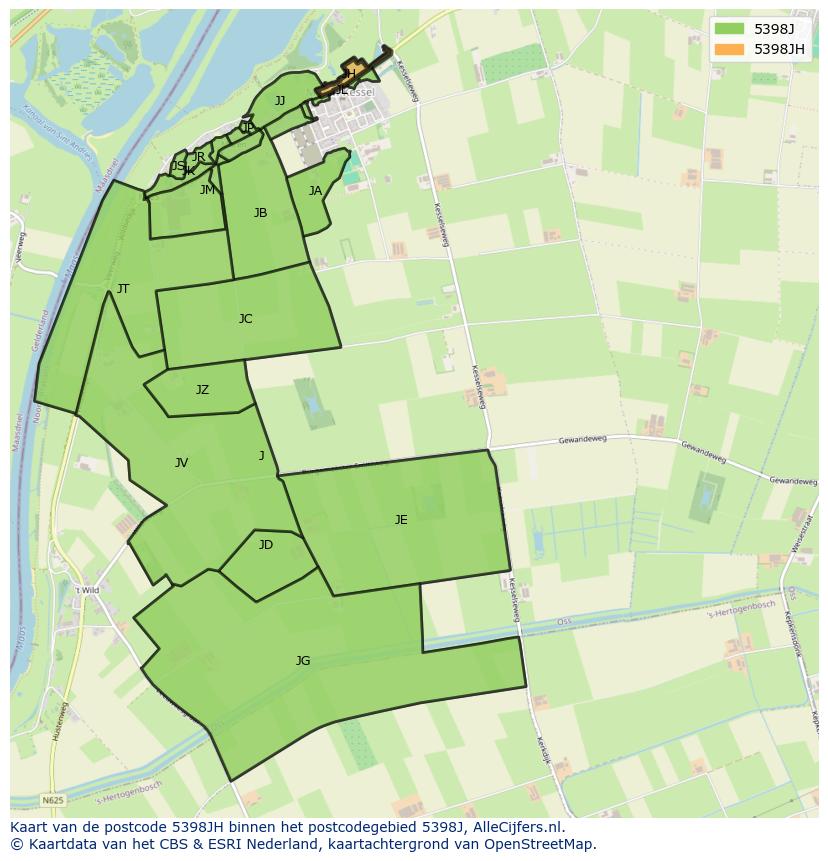 Afbeelding van het postcodegebied 5398 JH op de kaart.