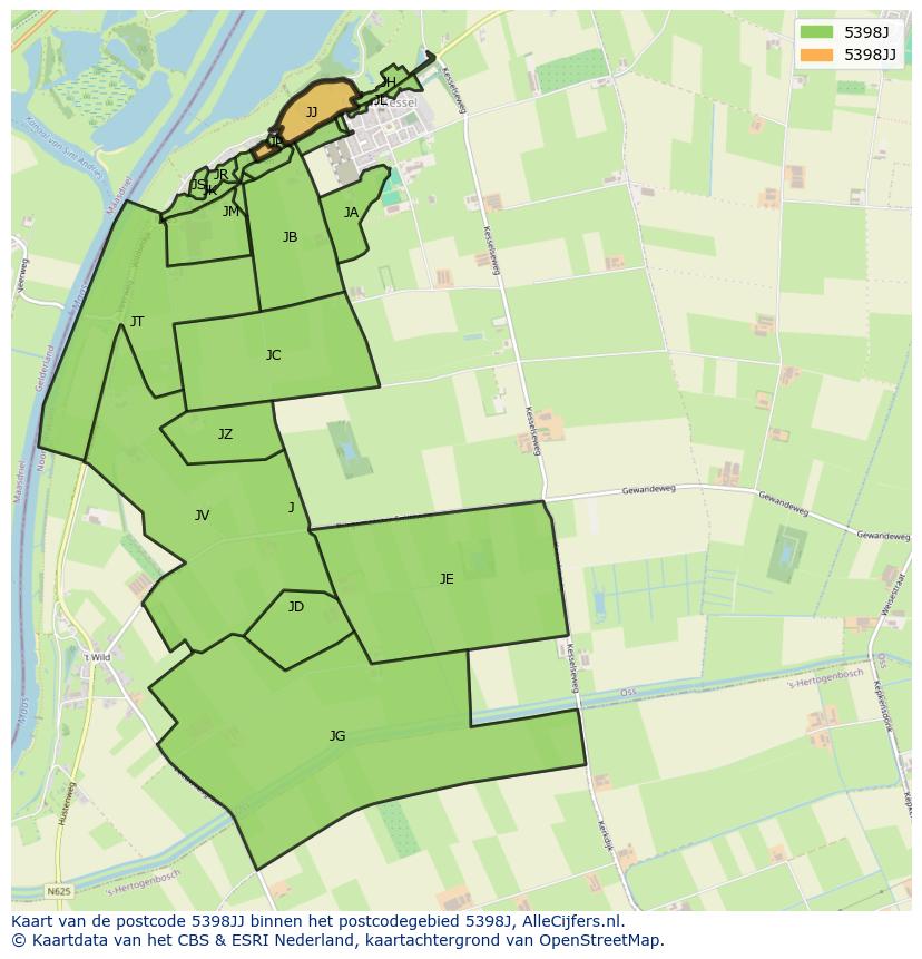 Afbeelding van het postcodegebied 5398 JJ op de kaart.