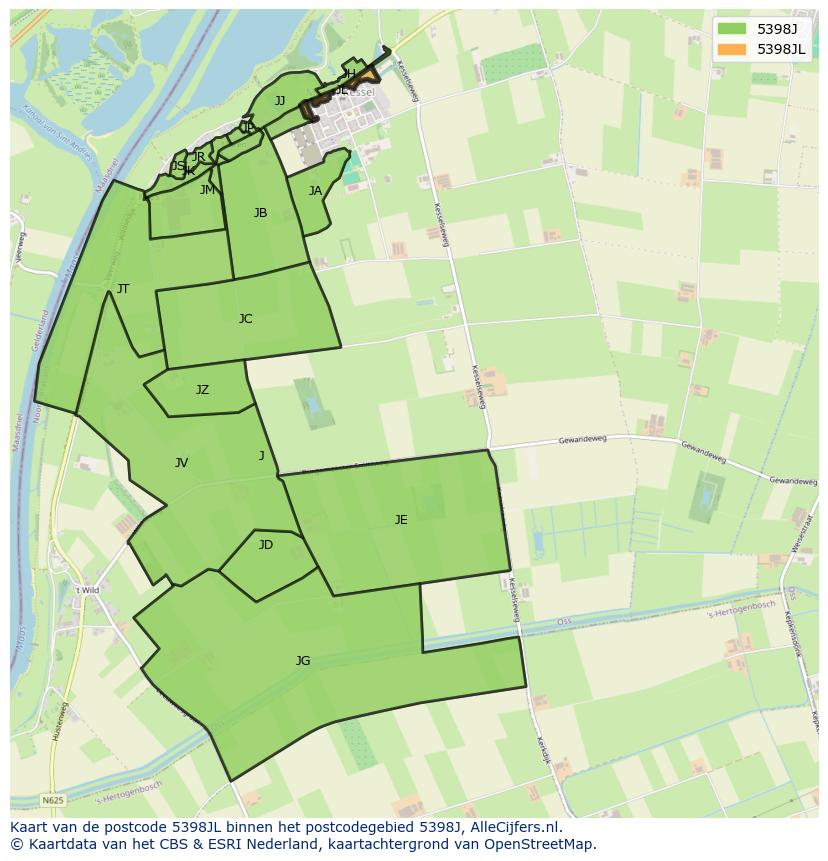 Afbeelding van het postcodegebied 5398 JL op de kaart.