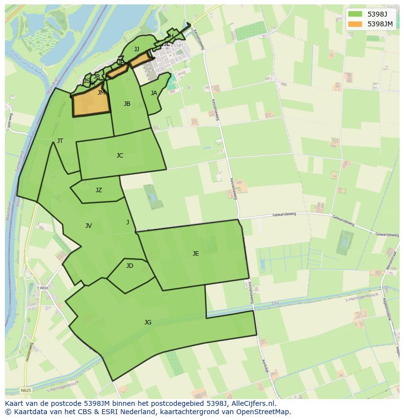 Afbeelding van het postcodegebied 5398 JM op de kaart.