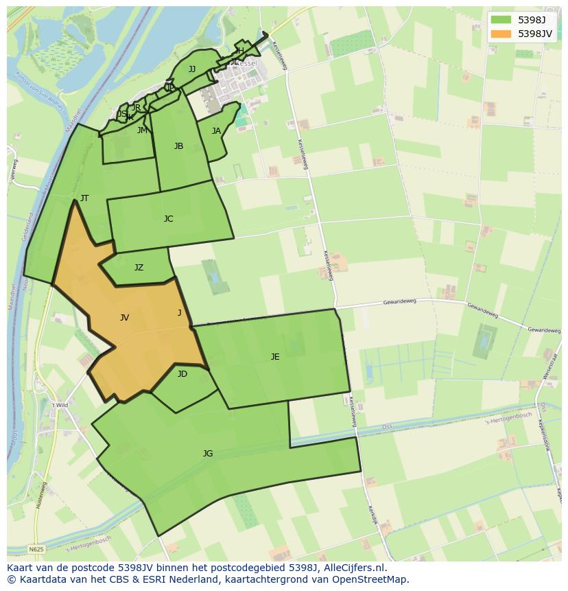 Afbeelding van het postcodegebied 5398 JV op de kaart.