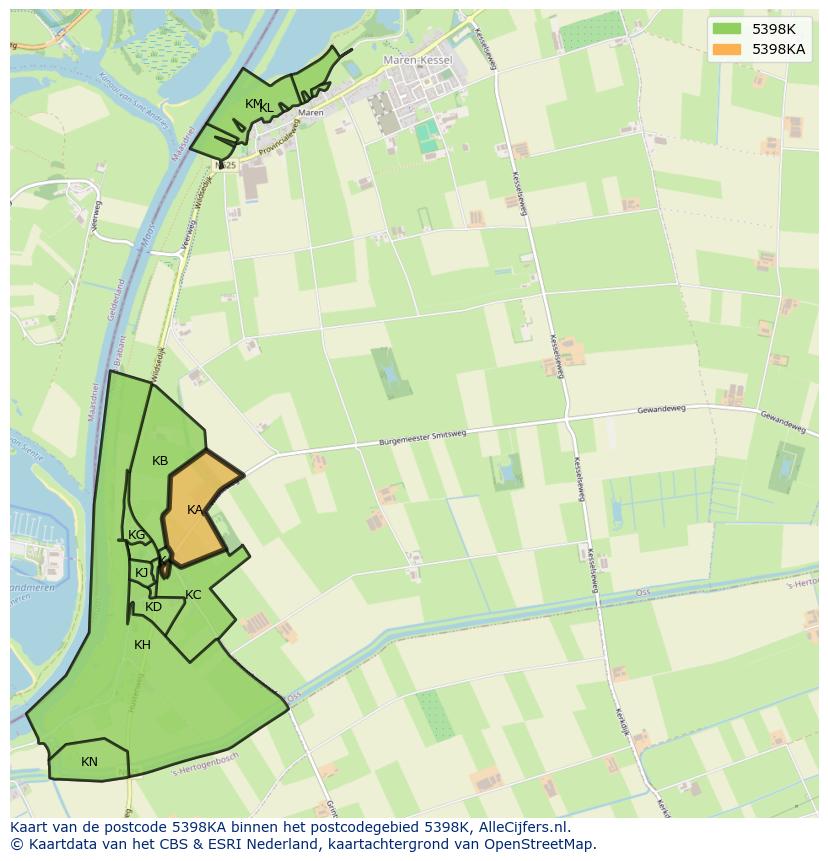 Afbeelding van het postcodegebied 5398 KA op de kaart.