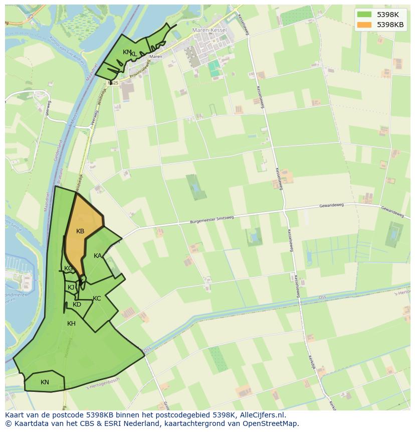 Afbeelding van het postcodegebied 5398 KB op de kaart.