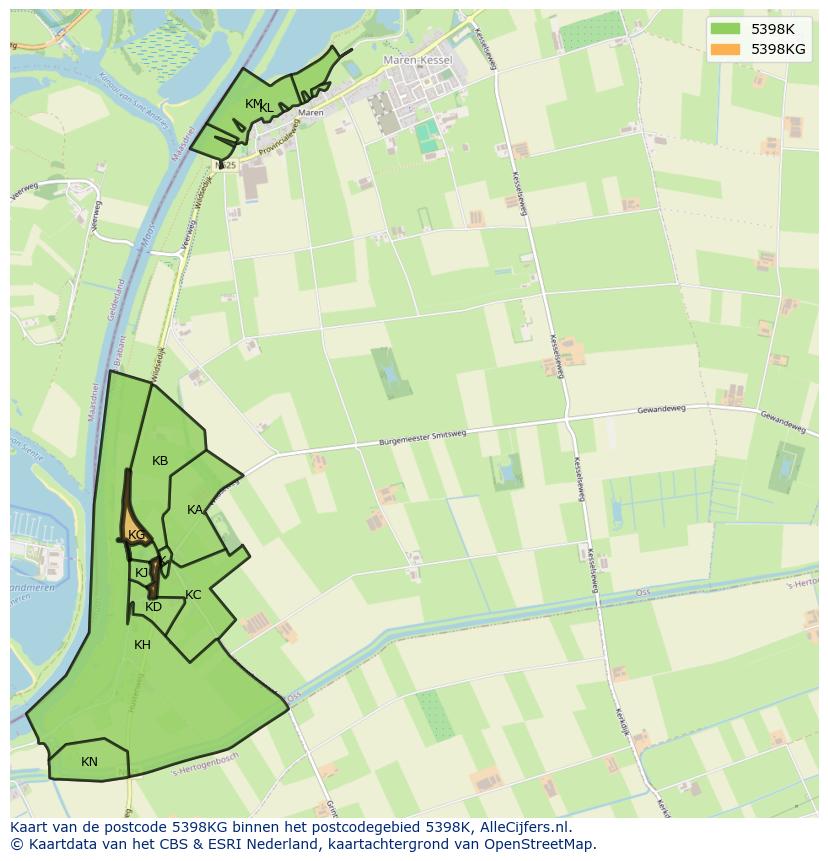 Afbeelding van het postcodegebied 5398 KG op de kaart.