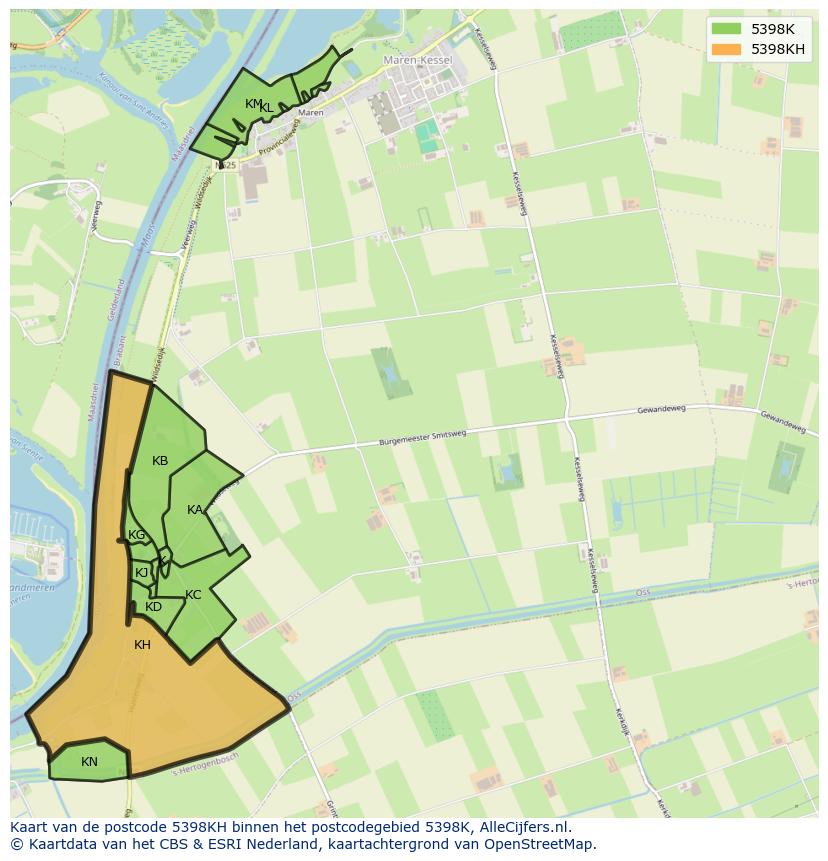 Afbeelding van het postcodegebied 5398 KH op de kaart.