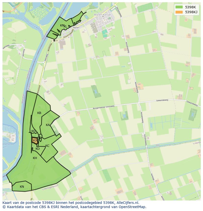 Afbeelding van het postcodegebied 5398 KJ op de kaart.