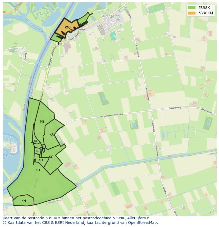 Afbeelding van het postcodegebied 5398 KM op de kaart.