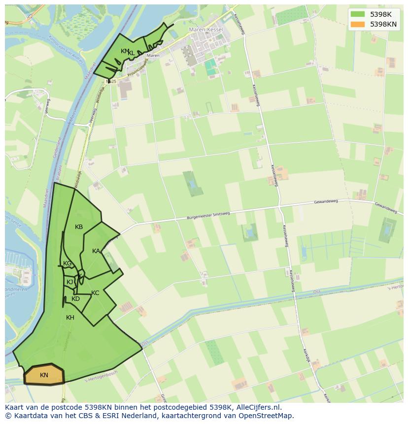 Afbeelding van het postcodegebied 5398 KN op de kaart.