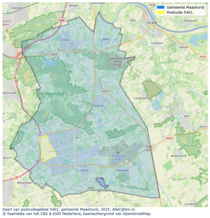 Afbeelding van het postcodegebied 5401 op de kaart.