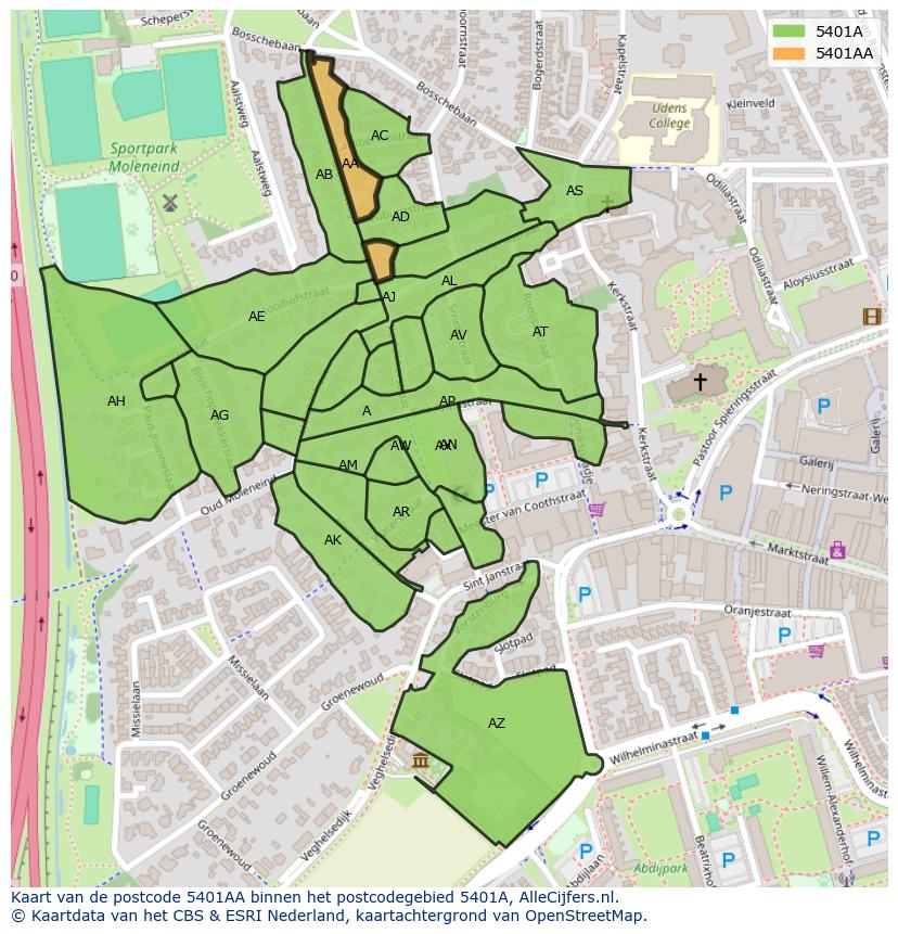 Afbeelding van het postcodegebied 5401 AA op de kaart.