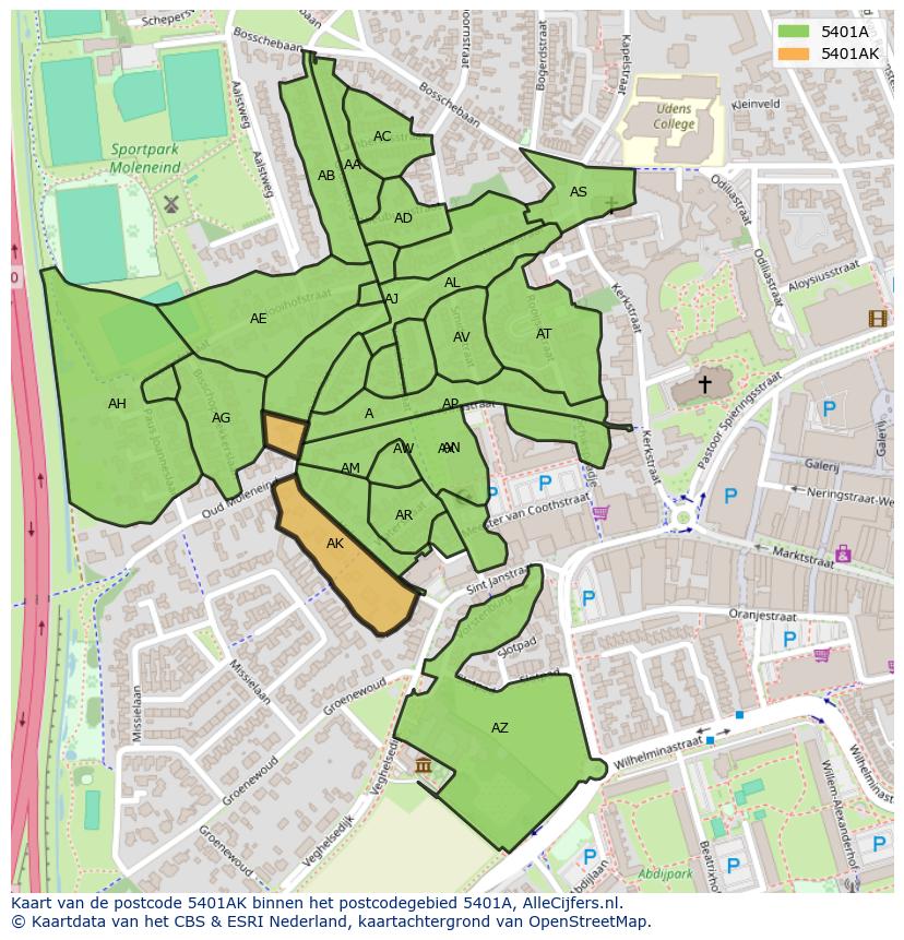 Afbeelding van het postcodegebied 5401 AK op de kaart.