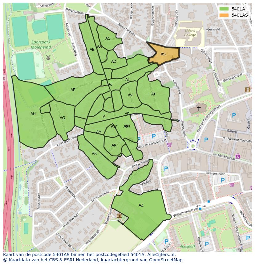 Afbeelding van het postcodegebied 5401 AS op de kaart.