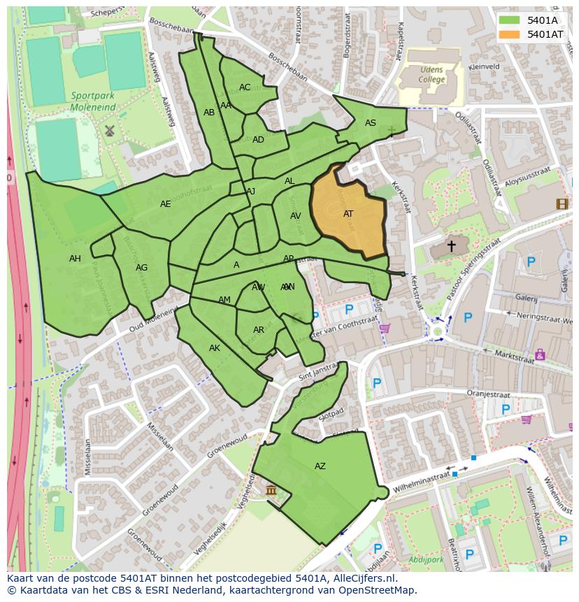 Afbeelding van het postcodegebied 5401 AT op de kaart.