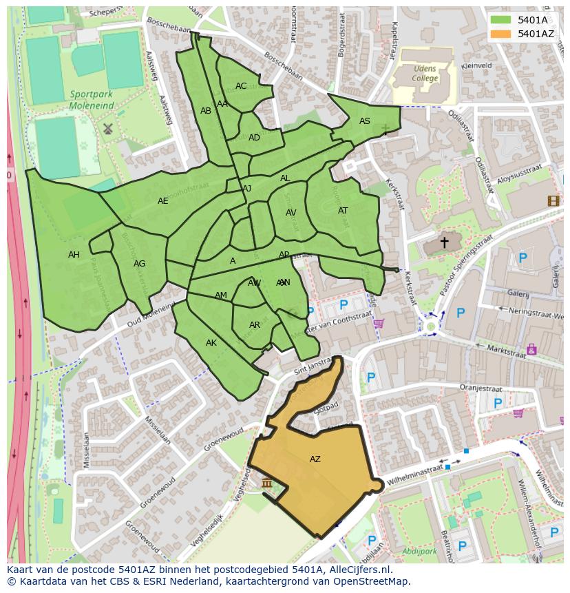 Afbeelding van het postcodegebied 5401 AZ op de kaart.
