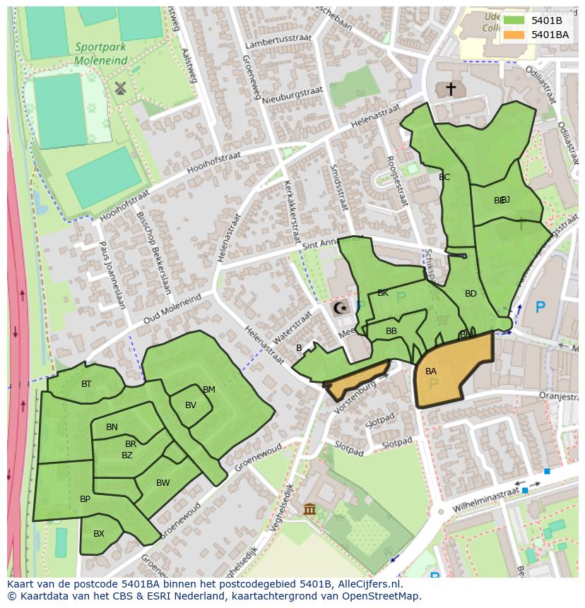 Afbeelding van het postcodegebied 5401 BA op de kaart.