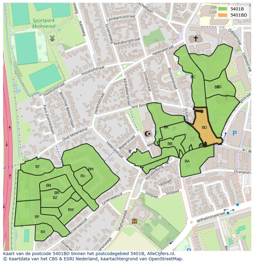 Afbeelding van het postcodegebied 5401 BD op de kaart.
