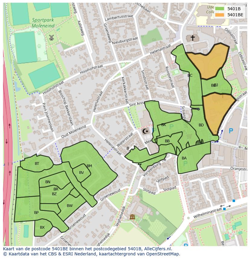 Afbeelding van het postcodegebied 5401 BE op de kaart.