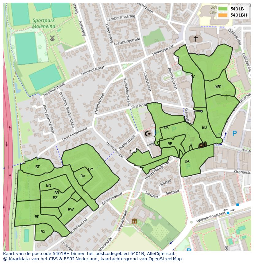 Afbeelding van het postcodegebied 5401 BH op de kaart.
