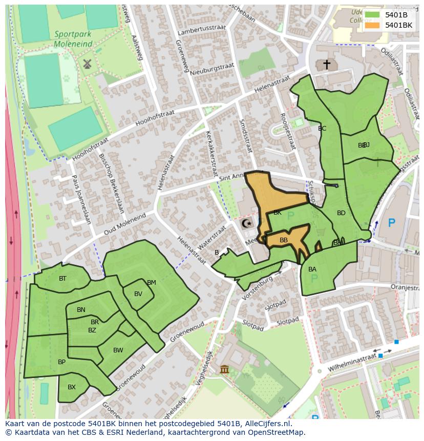 Afbeelding van het postcodegebied 5401 BK op de kaart.
