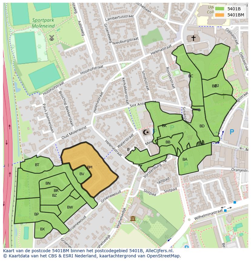 Afbeelding van het postcodegebied 5401 BM op de kaart.
