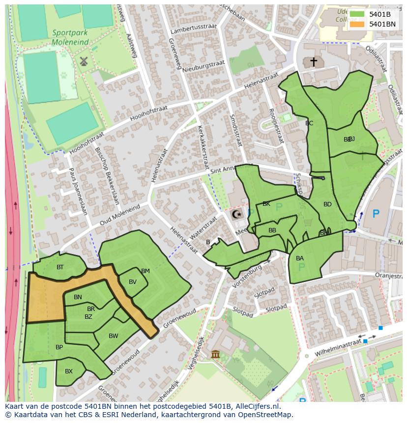 Afbeelding van het postcodegebied 5401 BN op de kaart.